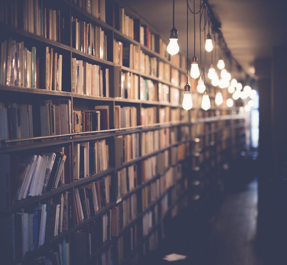 رفوف كتب ممتدة في مكتبة
